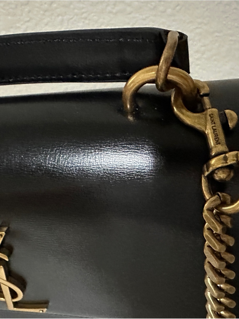 Saint Laurent Black Leather Fold-Over Clutch with Gold Stamp - Picture 2 of 4